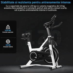 RESIGILAT - Bicicleta Spinning Magnetica GO4FIT® Model GF230, Volanta 10kg, Rezistenta Ajustabila, Greutate Maxima Utilizator 120kg, Bluetooth, Aplicatii Fitness Telefon, Monitor, Distanta, Viteza - Img 6