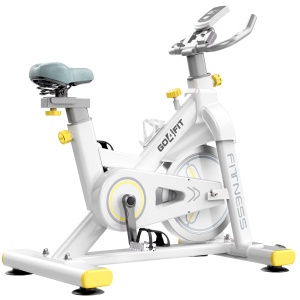 RESIGILAT - Bicicleta spinning pentru fitness, GO4FIT, model GF200, volanta 10kg, greutate maxima utilizator 150 kg, functii: timp, viteza, distanta, calorii, puls
