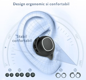 Resigilat - Casti Wireless Audio fara Fir, Bluetooth 5.3, Microfon, Afisaj LED Control Tactil, Autonomie 60h, Tip Incarcare Type-C, Carcasa Magnetica, Rezistenta la Apa IPX8, 500mAh, Negru - Img 6