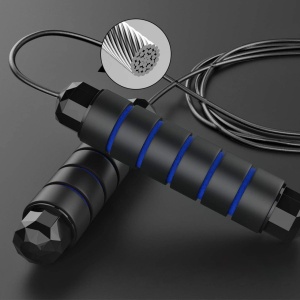 Resigilat - Coarda de sarit, GO4FIT, jump rope, lungime ajustabila, manere cu spuma de memorie, culoare albastra - Img 3
