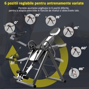 Resigilat - Masa de Inversie GO4FIT®, 130 kg, Aparat Recuperare Pliabil, 6 Unghiuri Reglabile 0–85°, 12 Inaltimi Ajustabile, Structura Triunghiulara din Otel, Sistem Blocare Siguranta, Design Compact, Negru - Img 3