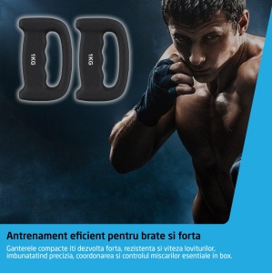 Resigilat - Set 2 Gantere Ergonomice GO4FIT®, 2kg, Fitness, Aerobic, Box si Shadow Boxing, Invelis Neopren Anti-alunecare, Design Compact, Negru - Img 5