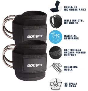 Set 2 Chingi pentru Glezne GO4FIT®, Ankle Straps cu Inel D pentru Aparate cu Cablu, Neopren Captusit si Respirabil, Inchidere Velcro Reglabila, pentru Antrenament Fesieri, Coapse si Gambe, Marime Universala, Negru - Img 4