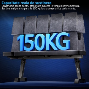 Banca Fitness GO4FIT®, Model B100, Greutate Maxima 150 kg, Cadru Otel 50 mm, Tetiera Reglabila 3 Pozitii, Lungime 137.5 cm, Pliabila, Mecanism Triplu Blocare, Negru - Img 2