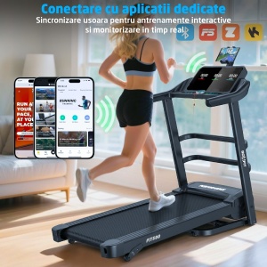 Banda de Alergat GO4FIT® Model FIT500, Viteza Maxima 14 km/h, Motor 2.5CP, Aparat Masaj, Inclinare Manuala, Pliere Hidraulica, 12 Programe, Bluetooth, Aplicatii, Kinomap, Zwift, FitShow, Greutate Utilizator 120kg, Timp, Distanta, Calorii, Viteza - Img 6