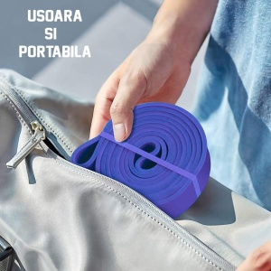 Banda Elastica Lunga GO4FIT®, Resistance Band din Latex 100% Natural, Rezistenta 25-60 kg, Lungime 208 cm, pentru Fitness, Sala, Mobilitate, Stretching, Yoga si Gimnastica de Recuperare, Incepatori si Avansati, Albastru - Img 4