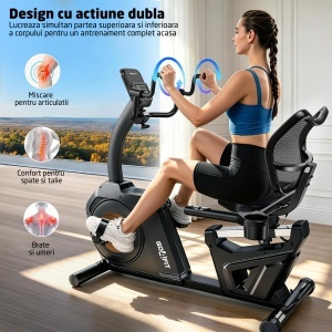 Bicicleta Fitness Orizontala GO4FIT®, Model GF600, Volanta 6 kg, Greutate Maxima 130 kg, Rezistenta Magnetica Reglabila, 8 Niveluri de Intensitate, Ecran LCD, Sa cu Spatar Confortabil, Ghidon Stabil, Pedale Antiderapante, Design Stabil si Compact - Img 2