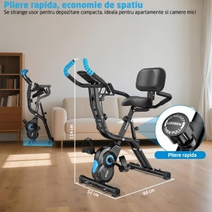 Bicicleta Fitness Verticala GO4FIT®, Model GF320, Volanta 2 kg, 8 Trepte Rezistenta, Sa Reglabila, Greutate Maxima Utilizator 120 kg, Functie Cardio, Display LCD, Timp, Viteza, Distanta, Calorii si Puls - Img 7