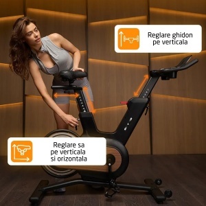 Bicicleta Spinning Electromagnetica GO4FIT®, Model GF240, Volanta 12 kg, Greutate Maxima Utilizator 150 kg, Rezistenta Magnetica Reglabila, Sistem de Franare, Sa si Ghidon Reglabile, Consola cu Monitorizare Timp, Viteza, Distanta, Puls - Img 4