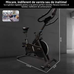 Bicicleta Spinning Magnetica GO4FIT® Model GF210, Volanta 10 kg, Rezistenta Ajustabila, Greutate Maxima Utilizator 130 kg, - Img 6