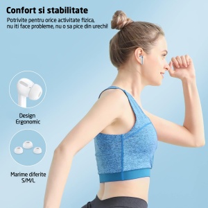 Casti Wireless Audio, GO4FIT®, Model GX08, Afisare LED, Autonomie 30 h, culoarea alb - Img 6