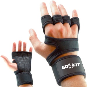 Manusi Fitness GO4FIT® pentru Sala, Neopren Respirabil, Palma Captusita cu Piele si Silicon, Prindere Velcro Reglabila la Incheietura, Protectie Bataturi si Basici, Unisex, pentru Greutati, Tractiuni si Crossfit, Negru