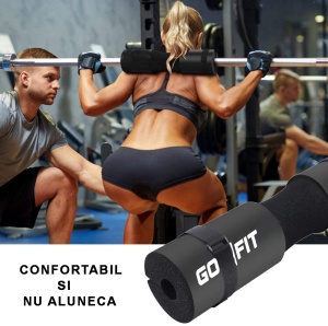 Protectie Bara pentru Genuflexiuni GO4FIT®, Barbell Pad din Spuma cu Memorie, Design Ergonomic, 45 x 9 cm, Compatibila cu Barele Olimpice, Protejeaza Gatul si Umerii, pentru Fandari si Ridicari de Bazin, Negru - Img 3