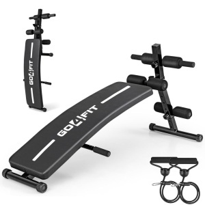 Resigilat - Aparat Fitness pentru Abdomene Multifunctional GO4FIT®, Model A200, Banca Pliabila, Curbata & Reglabila pe 5 Niveluri, Cadru Otel Solid, Greutate Maxima 150kg, Ideala Fitness Acasa, Exercitii Abdomen, Flotari, Hiperextensii, Negru