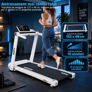 Resigilat - Banda de Alergat GO4FIT® Model FIT600, Viteza Maxima 15.6 km/h, Motor 3CP, Inclinare Automata, 12 Programe, Bluetooth, Aplicatii, Kinomap, Zwift, FitShow, Greutate Utilizator 130kg, Timp, Distanta, Calorii, Viteza - Img 6