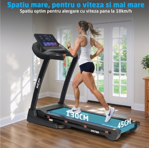 Resigilat - Banda de Alergat GO4FIT® Model FIT700, Viteza Maxima 18 km/h, Motor 3.5 CP, Inclinare Automata 15 Nivele, Pliere Hidraulica, 15 Programe, Bluetooth, Greutate Utilizator 120 kg, Ecran LED, Cheie de Siguranta, Roti Transport - Img 2