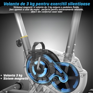 RESIGILAT - Bicicleta fitness magnetica, GO4FIT, model GF100, greutate maxima utilizator 130 kg, functii: timp, viteza, distanta, calorii, puls, volanta 2.5 kg, 8 niveluri de rezistenta - Img 5