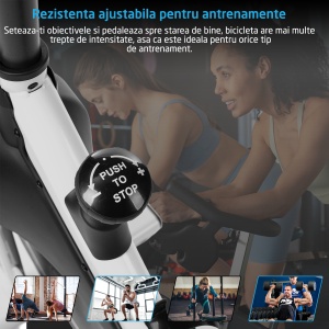 RESIGILAT - Bicicleta Spinning Magnetica GO4FIT® Model GF230, Volanta 10kg, Rezistenta Ajustabila, Greutate Maxima Utilizator 120kg, Bluetooth, Aplicatii Fitness Telefon, Monitor, Distanta, Viteza - Img 3
