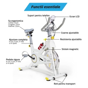 RESIGILAT - Bicicleta spinning pentru fitness, GO4FIT, model GF200, volanta 10kg, greutate maxima utilizator 150 kg, functii: timp, viteza, distanta, calorii, puls - Img 8