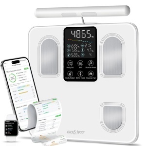 Resigilat - Cantar Electronic Inteligent GO4FIT®, Model B1000, 8 Electrozi de Precizie, Bluetooth, 31 x 33.6 cm, Display LED Color, Greutate Maxima 180 kg