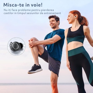 Resigilat - Casti Wireless Audio fara Fir, Bluetooth 5.3, Microfon, Afisaj LED Control Tactil, Autonomie 60h, Tip Incarcare Type-C, Carcasa Magnetica, Rezistenta la Apa IPX8, 500mAh, Negru - Img 3