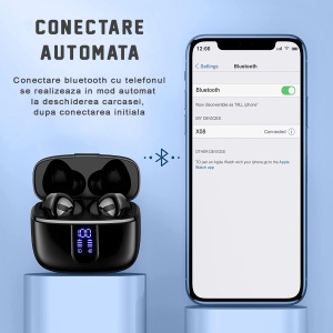 RESIGILAT - Casti wireless audio, GO4FIT® , model GX08, Bluetooth 5.0, Control prin Atingere, fara fir, Carcasa Magnetica, Afisare LED, Autonomie 30 h, Negru - Img 11