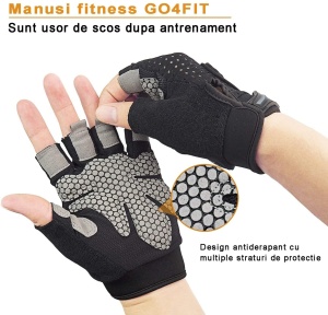 Resigilat - Manusi Fitness GO4FIT® pentru Sala, Material Respirabil Perforat, Palma Captusita 7 mm, Puncte de Silicon Antiderapante, Inchidere Velcro, Zona Absorbanta pe Degete, pentru Culturism, Crossfit si Ciclism, Roz/Negru, Marimea M - Img 3