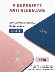 Saltea Fitness si Yoga GO4FIT®, 183 x 62 cm, Grosime 6 mm, Dublu Strat cu Textura Antiderapanta, Material Eco-Friendly Rezistent la Apa, Usor de Curatat, Usoara si Rulabila, pentru Pilates, Aerobic si Exercitii la Sol, Roz Pudra - Img 2