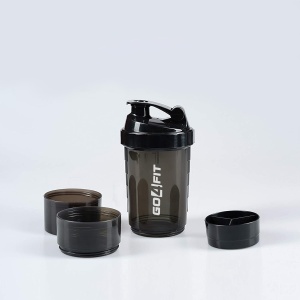 Shaker Proteine GO4FIT®, 600 ml, Plastic fara BPA, cu Capac, 2 Recipiente pentru Pudra Proteica, Compartiment pentru Pastile, Accesoriu de Amestecare, pentru Sala, Fitness si Suplimente, Usor de Transportat, Negru - Img 5