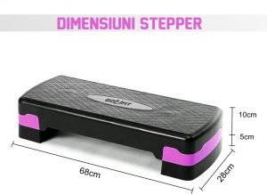 Stepper Aerobic GO4FIT®, Inaltime Reglabila pe 2 Niveluri 10 si 15 cm, Suprafata si Picioare Antiderapante, 66 x 28 cm, Greutate Maxima 250 kg, Usor si Portabil 2.3 kg, pentru Fitness, Aerobic si Cardio Acasa sau la Sala - Img 3