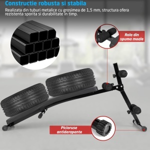 Aparat Fitness pentru Abdomene Multifunctional GO4FIT®, Model A200, Banca Pliabila, Curbata & Reglabila pe 5 Niveluri, Cadru Otel Solid, Greutate Maxima 150kg, Ideala Fitness Acasa, Exercitii Abdomen, Flotari, Hiperextensii, Negru - Img 2