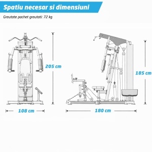 Aparat Multifunctional Fitness GO4FIT®, Model M1000, Home Gym Profesional cu Bloc Greutati 72 Kg, 35+ Exercitii, Presa Piept, Fluturari, Tractiuni Inalte & Joase, Extensii Picioare, Scripeti Dubli, Cadru Otel Solid, Antrenament Full Body, Negru - Img 8