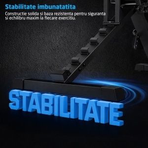 Banca Fitness GO4FIT®, Model B200, Aparat Pliabil, Cadru Otel, 220 kg Greutate Maxima, Functii Multiple, Reglabila, Spatar Ajustabil 7 Pozitii, Suport Picioare, Stabilitate Profesionala, Negru - Img 5