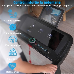 Banda de Alergat GO4FIT® Model FIT500, Viteza Maxima 14 km/h, Motor 2.5CP, Aparat Masaj, Inclinare Manuala, Pliere Hidraulica, 12 Programe, Bluetooth, Aplicatii, Kinomap, Zwift, FitShow, Greutate Utilizator 120kg, Timp, Distanta, Calorii, Viteza - Img 3