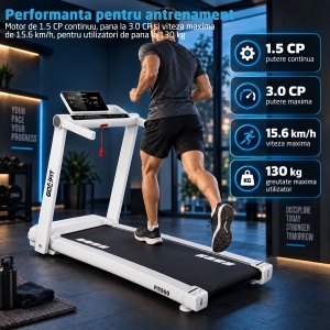 Banda de Alergat GO4FIT® Model FIT600, Viteza Maxima 15.6 km/h, Motor 3CP, Inclinare Automata, 12 Programe, Bluetooth, Aplicatii, Kinomap, Zwift, FitShow, Greutate Utilizator 130kg, Timp, Distanta, Calorii, Viteza - Img 3