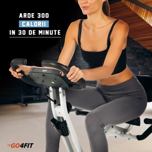 Bicicleta fitness magnetica, GO4FIT®, model GF300, Verticala, Pliabila, Volanta 1.6 kg, Greutate Maxima Utilizator 100 kg - Img 2