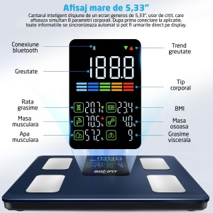Cantar Electronic Inteligent GO4FIT®, Model BS100, Bluetooth, 30 x 30 cm, 14 Indici - Img 2