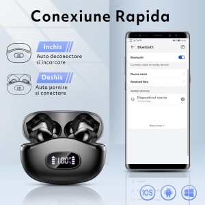 Casti Wireless Audio fara Fir, Microfon cu ENC, Afisaj LED, Autonomie 40h, Negru - Img 6