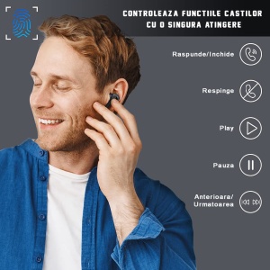 Casti wireless audio, GO4FIT® , model GX01, Afisare LED, Autonomie 20 h, Negru - Img 4