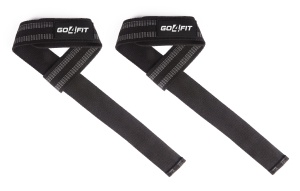 Chingi pentru Ridicare Greutati GO4FIT®, Set 2 Lifting Straps, Bumbac Rezistent Captusit cu Neopren, Aderenta si Protectie Sporita, pentru Haltere, Culturism si Crossfit, Antrenament Spate si Umeri, 60 cm, Marime Universala, Negru/Gri - Img 2