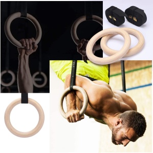Inele de Gimnastica din Lemn GO4FIT®, Set 2 Inele cu Curele Reglabile si Catarama, Suporta pana la 500 kg, Montare pe Bara sau Copac, Interior si Exterior, pentru Fitness, Gimnastica si Exercitii cu Greutatea Corpului - Img 3