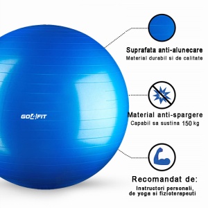 Minge fitness, GO4FIT, 65 cm, pentru exercitii gimnastica, yoga, aerobic, pilates, recuperare, pompa inclusa, culoarea albastru - Img 3