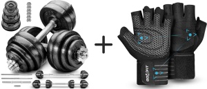 Pachet Gantere Fonta 40 Kg + Manusi Fitness