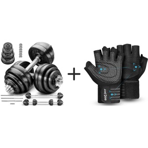 Pachet Gantere Fonta 40 Kg + Manusi Fitness