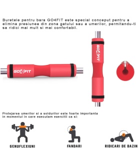 Protectie Bara pentru Genuflexiuni GO4FIT®, Barbell Pad din Spuma cu Memorie, Design Ergonomic, 45 x 9 cm, Compatibila cu Barele Olimpice, Protejeaza Gatul si Umerii, pentru Fandari si Ridicari de Bazin, Rosu - Img 3