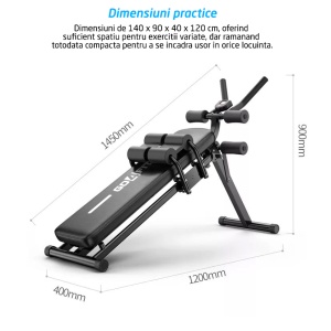 RESIGILAT - Aparat fitness pentru abdomene, GO4FIT®, banca abdomene, 3 grade de inclinatie, computer antrenament, greutate maxima utilizator 150 kg, negru - Img 9