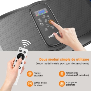 Resigilat - Aparat Vibromasaj GO4FIT®, Model V3000, 200W, 200 Niveluri Viteza, 4 Programe Presetate, Bluetooth & Difuzor Integrat, Display LED Tactil, Telecomanda Inclusa, Platforma 80x44 cm, Silentios 45dB, Greutate Maxima 150 kg, Negru - Img 7