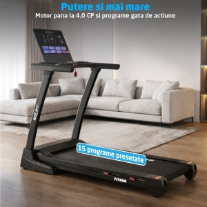 Resigilat - Banda de Alergat GO4FIT® Model FIT800, Viteza Maxima 20 km/h, Motor 4.0 CP, Inclinare Automata 20 Nivele, Pliere Hidraulica, 15 Programe, Bluetooth, Kinomap, Zwift, FitShow, Greutate Utilizator 120 kg - Img 8