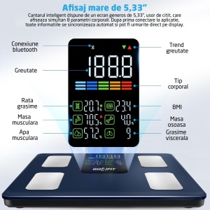 Resigilat - Cantar Electronic Inteligent GO4FIT®, Model BS100, Bluetooth, 30 x 30 cm, 14 Indici - Img 2