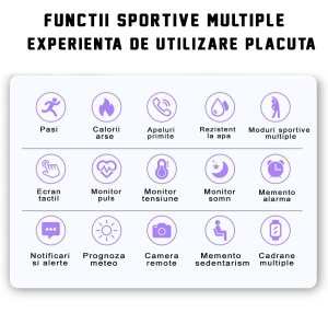RESIGILAT - Ceas smartwatch si bratara fitness, GO4FIT® , model GF03, Notificari Apeluri/Sms/Social Media, monitorizare activitati fizice, somn, ritm cardiac, pedometru, player muzica, rezistent la ap - Img 5